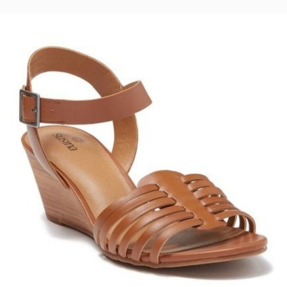 Susina Terra Leather Wedge Sandals Womens 6.5 Nordstrom Ankle Strap NWOT